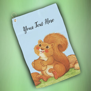 Roter Eichhörnchen Fluffy Schwanz Rosy Cheeks esse Golfhandtuch