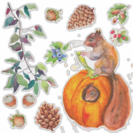 Roter Eichhörnchenwald Acorns Pine Cone Blätter Ru Aufkleber