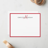 Roter, einfacher Chic minimalistischer Monogramm-N Mitteilungskarte (Vorderseite/Rückseite Beispiel)