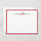 Roter, einfacher Chic minimalistischer Monogramm-N Mitteilungskarte (Vorne/Hinten)