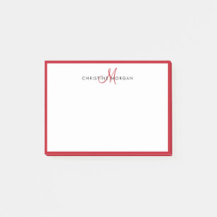 Roter, einfacher Chic minimalistischer Monogramm-N Post-it Klebezettel