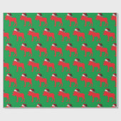 Roter Elch mit einer Weihnachtsmannmütze Geschenkpapier (Flach)