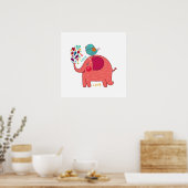 Roter Elefant und Vogel Poster (Küche)