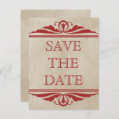 Roter Eleganter Deko Save the Date Postkarte (Vorne/Hinten)