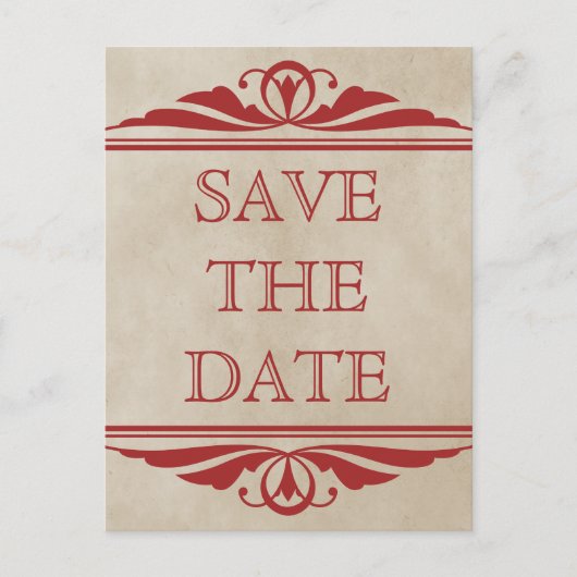 Roter Eleganter Deko Save the Date Postkarte (Vorderseite)