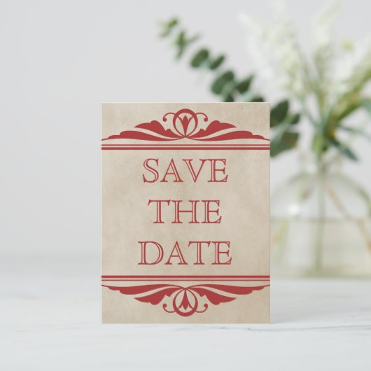 Roter Eleganter Deko Save the Date Postkarte (Stehend Vorderseite)