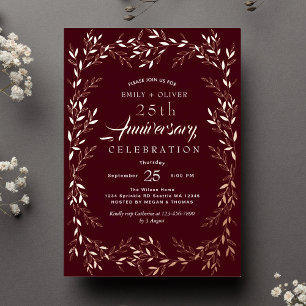 Roter Eleganter Goldblatt-Jubiläums-  Folieneinladung