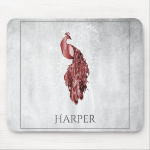 Roter Eleganter Pfau Personalisiert Mouse Pad Mousepad