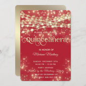 Roter, eleganter String leuchtet goldenes Funkeln Einladung (Vorne/Hinten)