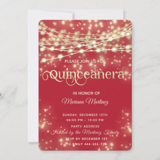 Roter, eleganter String leuchtet goldenes Funkeln Einladung
