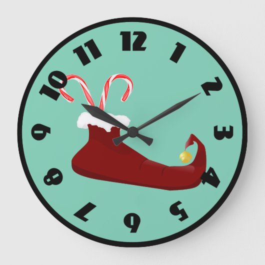 Roter Elf-Schuh mit Zuckerstangen Große Wanduhr (Vorderseite)