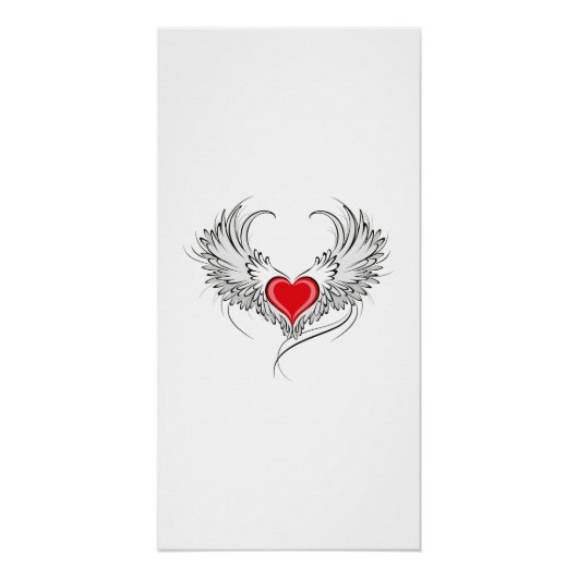 Roter Engel Herz mit Flügeln Poster (Vorderseite)