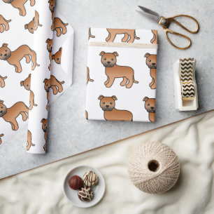 Roter englischer Staffie süßer Cartoon-Hund-Muster Geschenkpapier