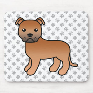 Roter englischer Staffie süßer Cartoon-Hund & Pfot Mousepad
