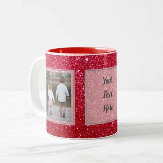 Roter Entwurf des Glitzer-2 der Bild-w/Text Ihre Zweifarbige Tasse (Vorderseite Links)