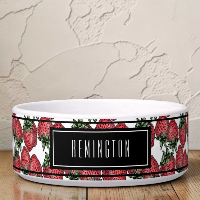 roter Erdbeermuster, benutzerdefinierter Name des  Napf (Strawberry background custom pet bowl)