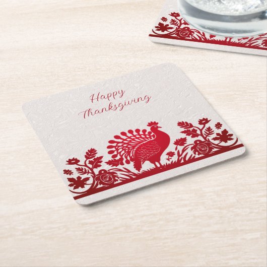 Roter Erntedank Türkei Blumenpapier Untersetzer (angewinkelt)
