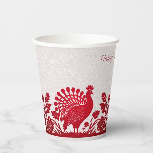 Roter Erntedank Türkei Blumenpapierkäfige Pappbecher (Vorderseite)