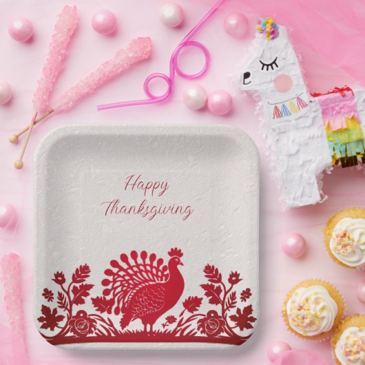 Roter Erntedank Türkei Blumenpapierplatte Pappteller (Party)