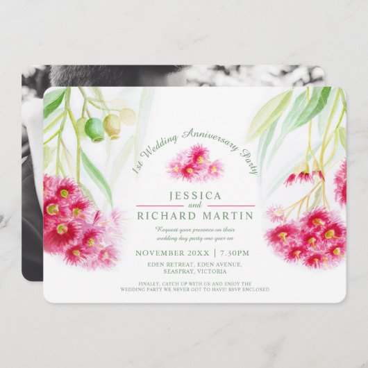 Roter Eukalyptus-Uferfarbe 1. Hochzeitsfeier Einladung (Vorne/Hinten)