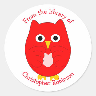 Roter Eulen-Design-Exlibris Runder Aufkleber