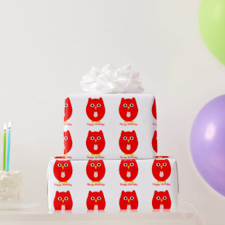 Roter Eulen-Design-Geburtstagsgeschenk Geschenkpapier