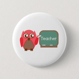 Roter Eulen-Lehrer an der Tafel Button