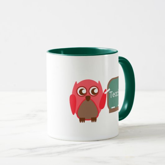Roter Eulen-Lehrer an der Tafel Tasse (VorderseiteRechts)