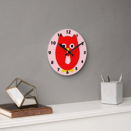 Roter Eulendesign Runde Wanduhr