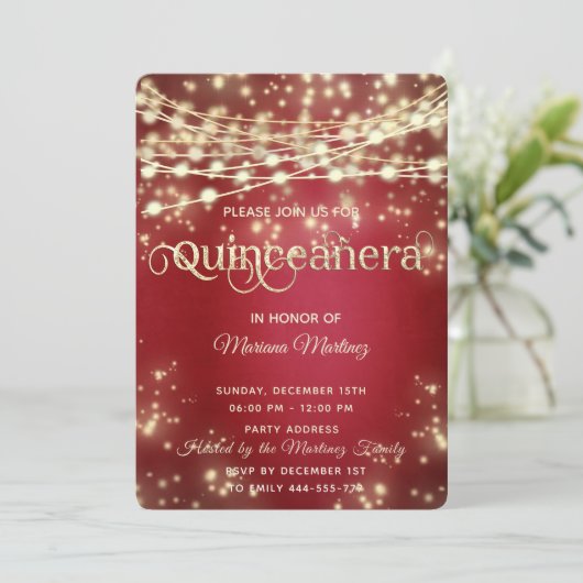 Roter extravaganter Streichelschein Einladung (Stehend Vorderseite)