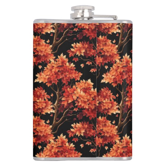 Roter Fall Ahornbaum Nahtloses Muster Grafik Flachmann (Rückseite)