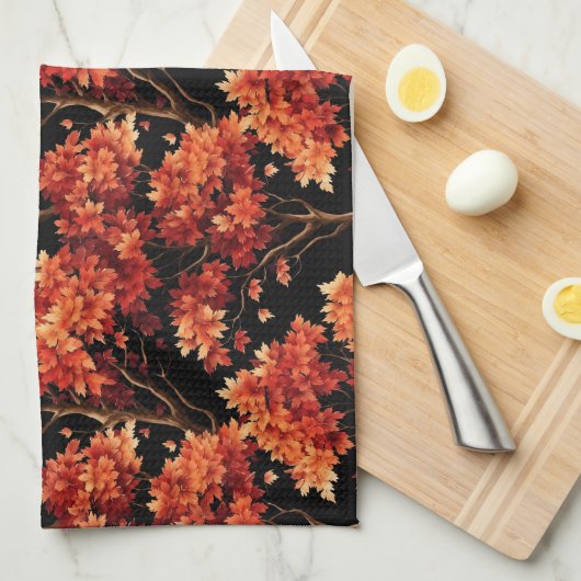 Roter Fall Ahornbaum Nahtloses Muster Grafik Geschirrtuch (Viertel Falte)