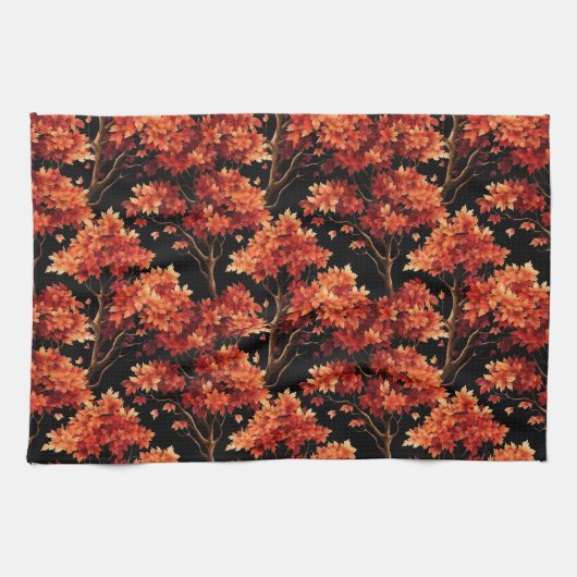 Roter Fall Ahornbaum Nahtloses Muster Grafik Geschirrtuch (Horizontal)