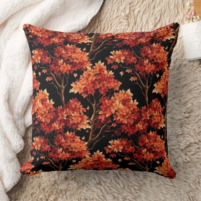 Roter Fall Ahornbaum Nahtloses Muster Grafik Kissen (Decke)