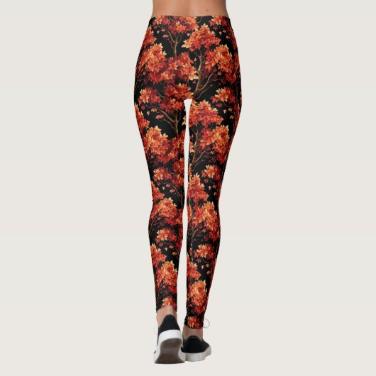 Roter Fall Ahornbaum Nahtloses Muster Grafik Leggings (Rückseite)