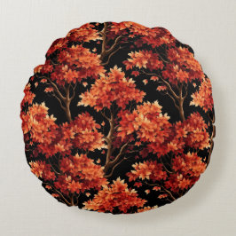 Roter Fall Ahornbaum Nahtloses Muster Grafik Rundes Kissen