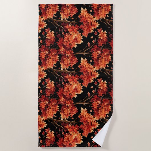 Roter Fall Ahornbaum Nahtloses Muster Grafik Strandtuch (Vorderseite)