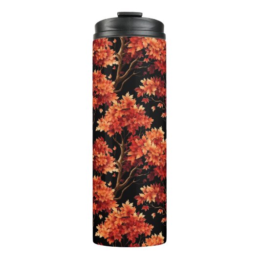 Roter Fall Ahornbaum Nahtloses Muster Grafik Thermosbecher (Vorderseite)