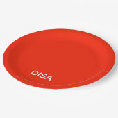 Roter Farbname anzeigen Pappteller (Schrägansicht)