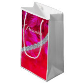 Roter Federboa mit Diamanten-Geschenktasche Kleine Geschenktüte (Vorderseite Schrägansicht)