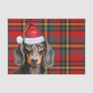 Roter Feiertags-Karostoff glatter Coat-Dachshund-W Seidenpapier