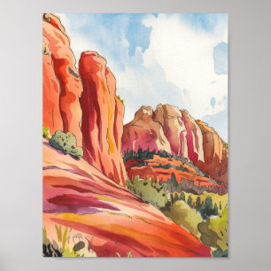 Roter Felsen, Sedona, Arizona, Aquarellmalerei Poster