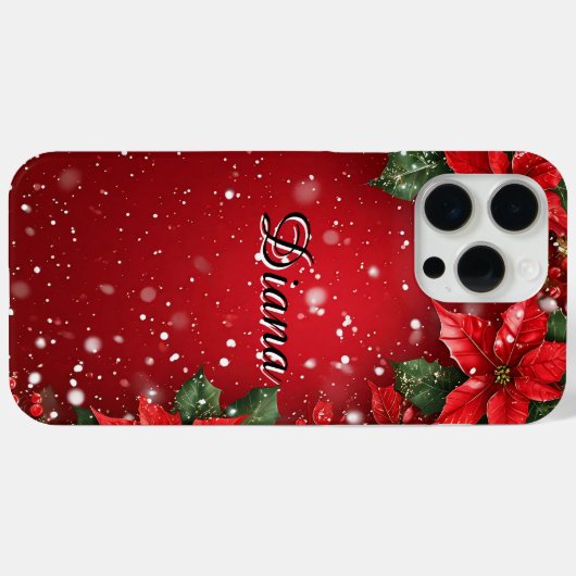 Roter festlicher Grünrahmen mit Poinsettia-Blume Case-Mate iPhone Hülle (Rückseite (Horizontal))