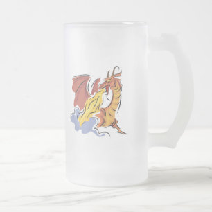 roter feuerspeiender Drache Mattglas Bierglas