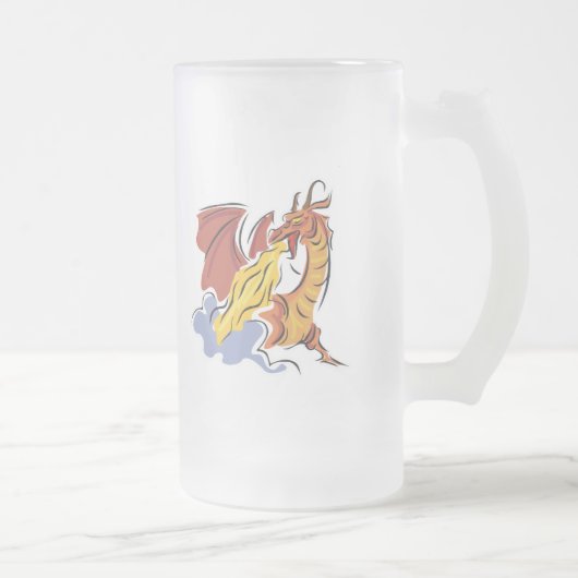 roter feuerspeiender Drache Mattglas Bierglas (Rechts)