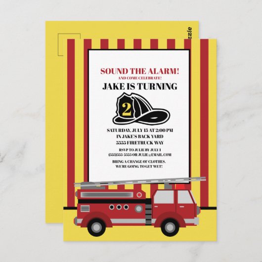 Roter Feuerwehrauto Feuerwehrkinder zum zweiten Ge Postkarte (Vorne/Hinten)