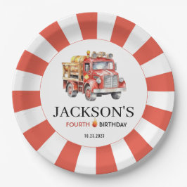 Roter Feuerwehrmann Junge Geburtspapier-Teller Pappteller