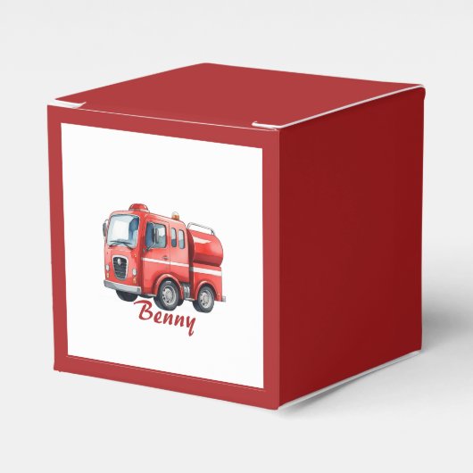 Roter Feuerwehrwagen-Upsherd Geburtstagsparty Geschenkschachtel (Vorderseite)
