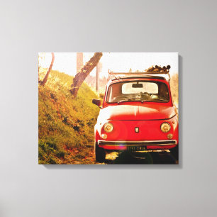 Roter Fiat 500, vintage cinquecento in Italien Leinwanddruck