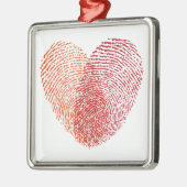 Roter Fingerabdruckherzentwurf Silbernes Ornament (Links)